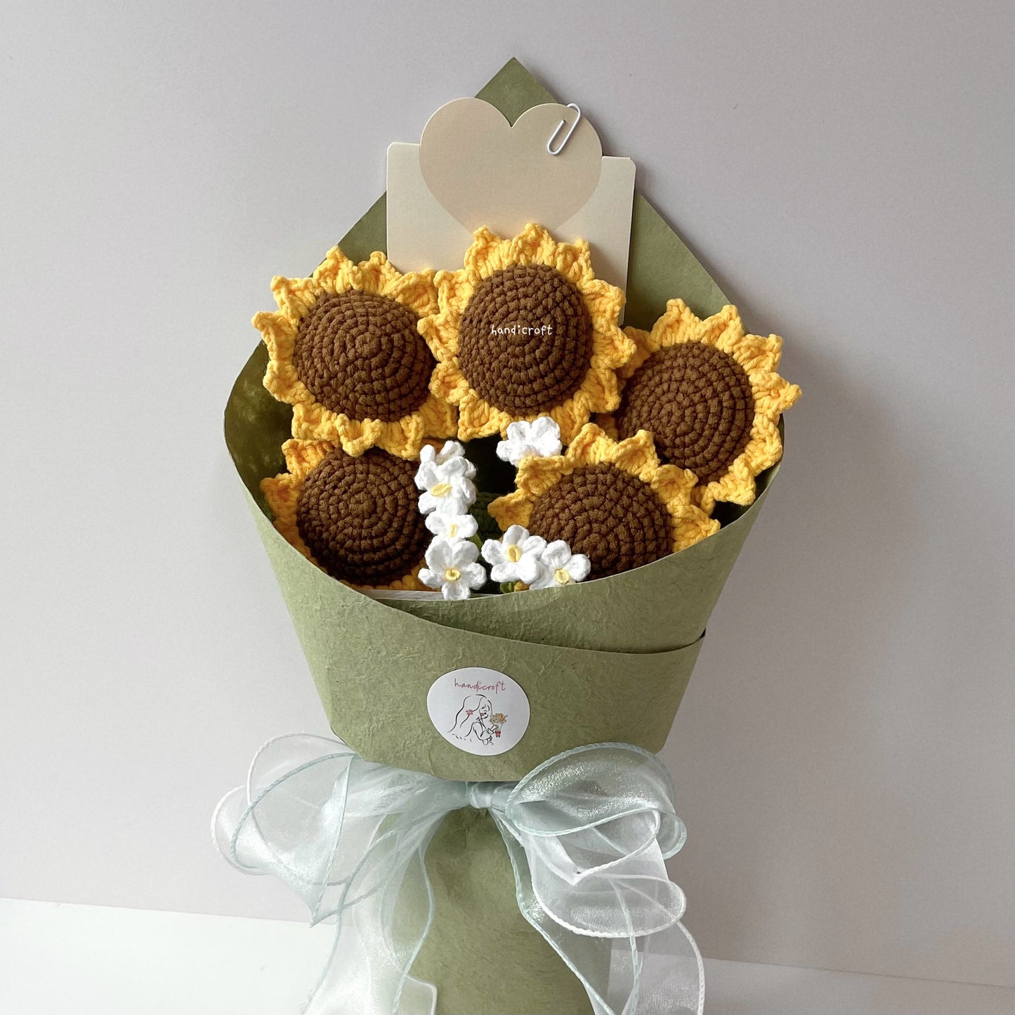 handicroft handmade crochet sunflower bouquet sunny five