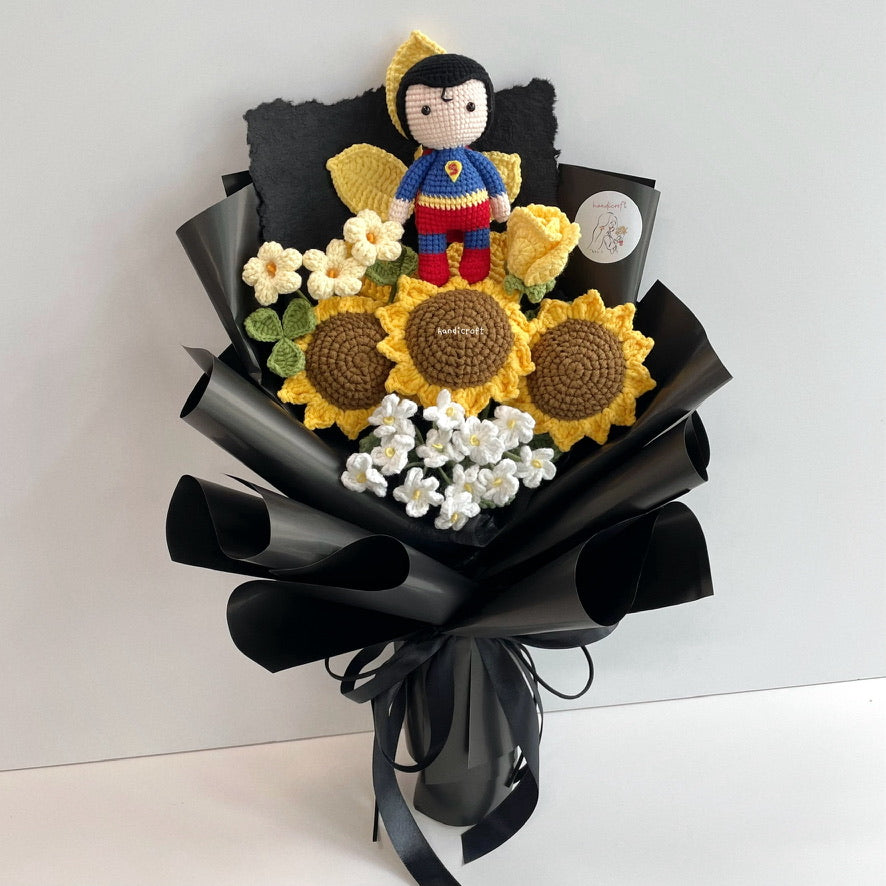 handicroft handmade crochet superhero superman DC character sunflower flower bouquet superman's sunshine squad