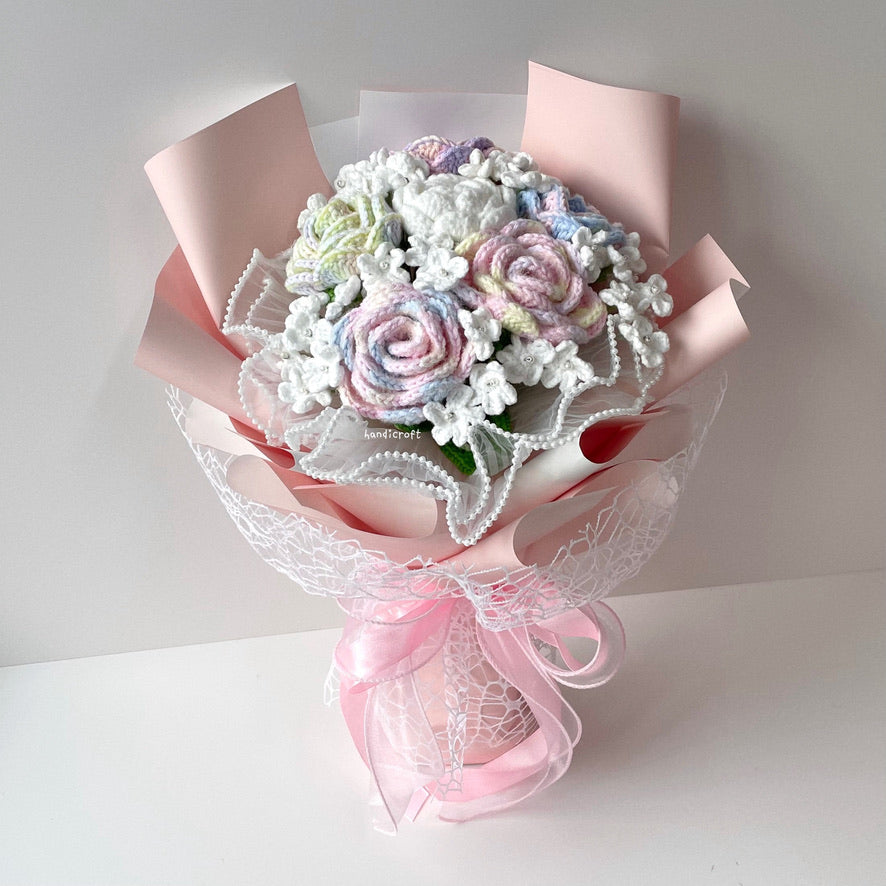 handicroft handmade special roses crochet flower bouquet pastel dreams