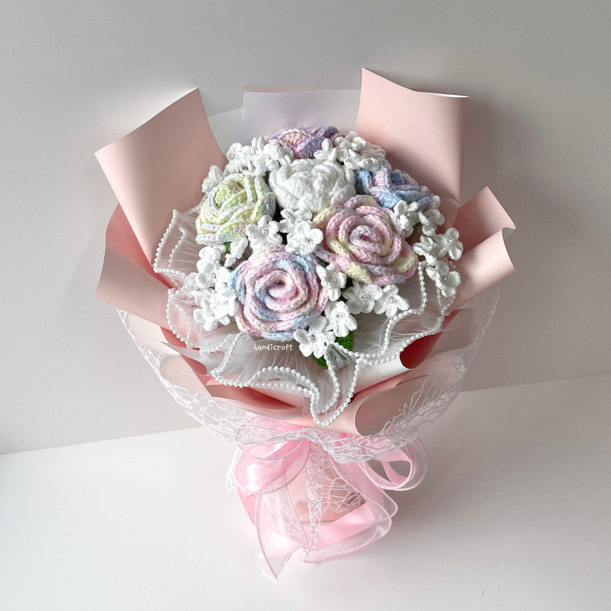 handicroft handmade special roses crochet flower bouquet pastel dreams