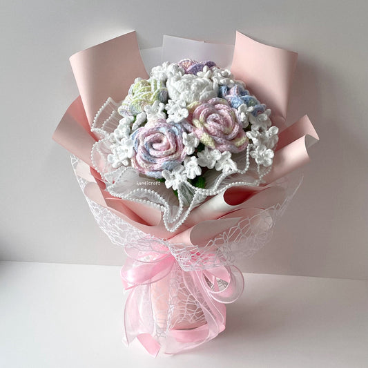 handicroft handmade special roses crochet flower bouquet pastel dreams