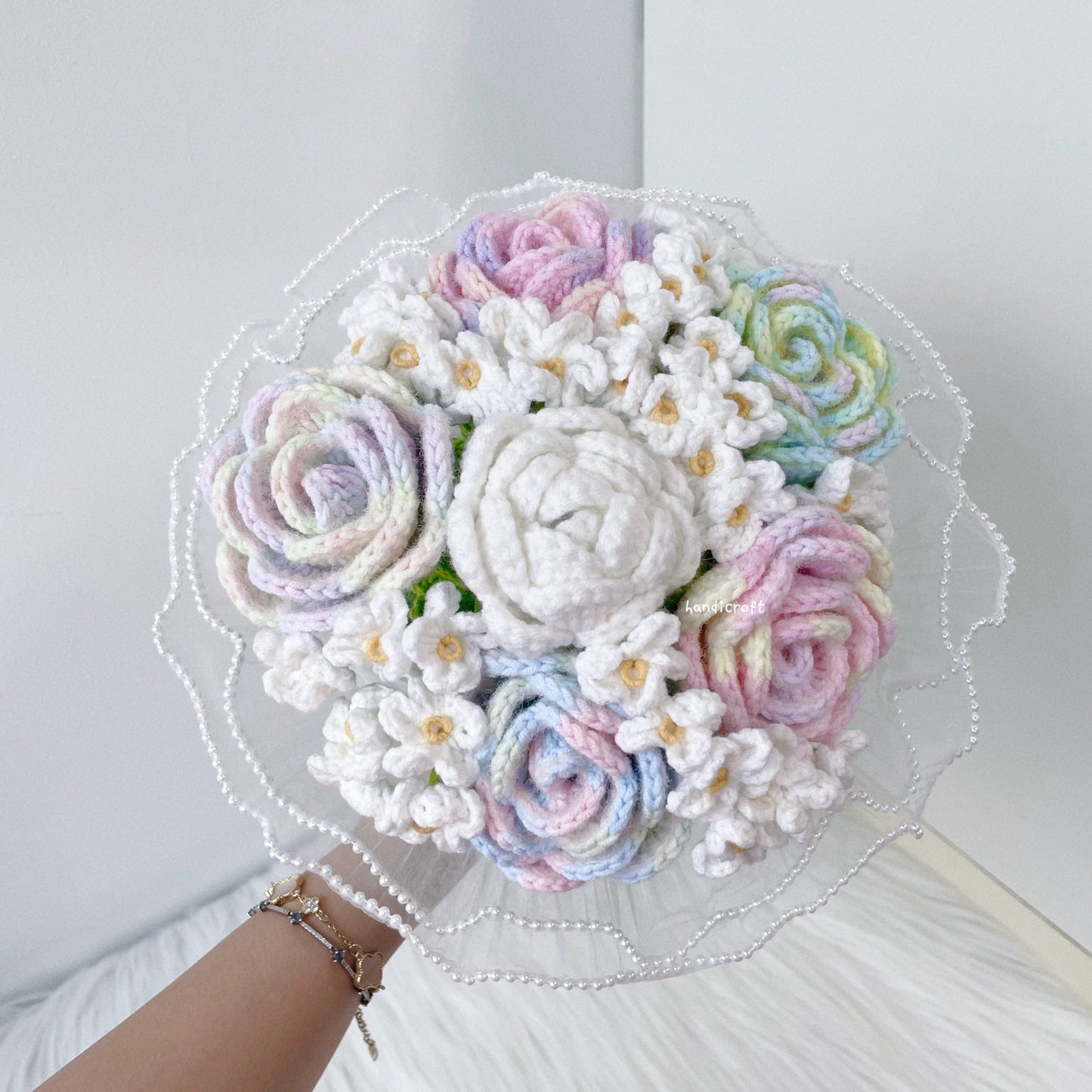 handicroft handmade special roses crochet flower bouquet pastel dreams