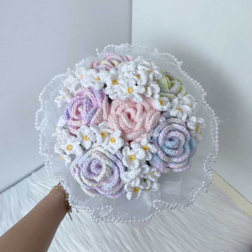 handicroft handmade special roses crochet flower bouquet pastel dreams