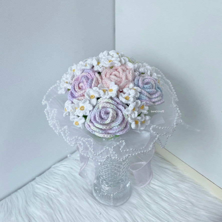 handicroft handmade special roses crochet flower bouquet pastel dreams
