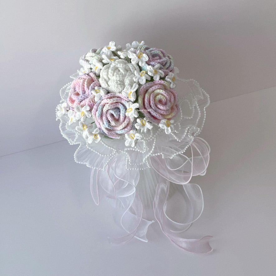 handicroft handmade special roses crochet flower bouquet pastel dreams