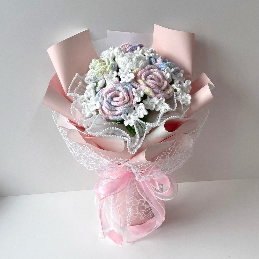 handicroft handmade special roses crochet flower bouquet pastel dreams