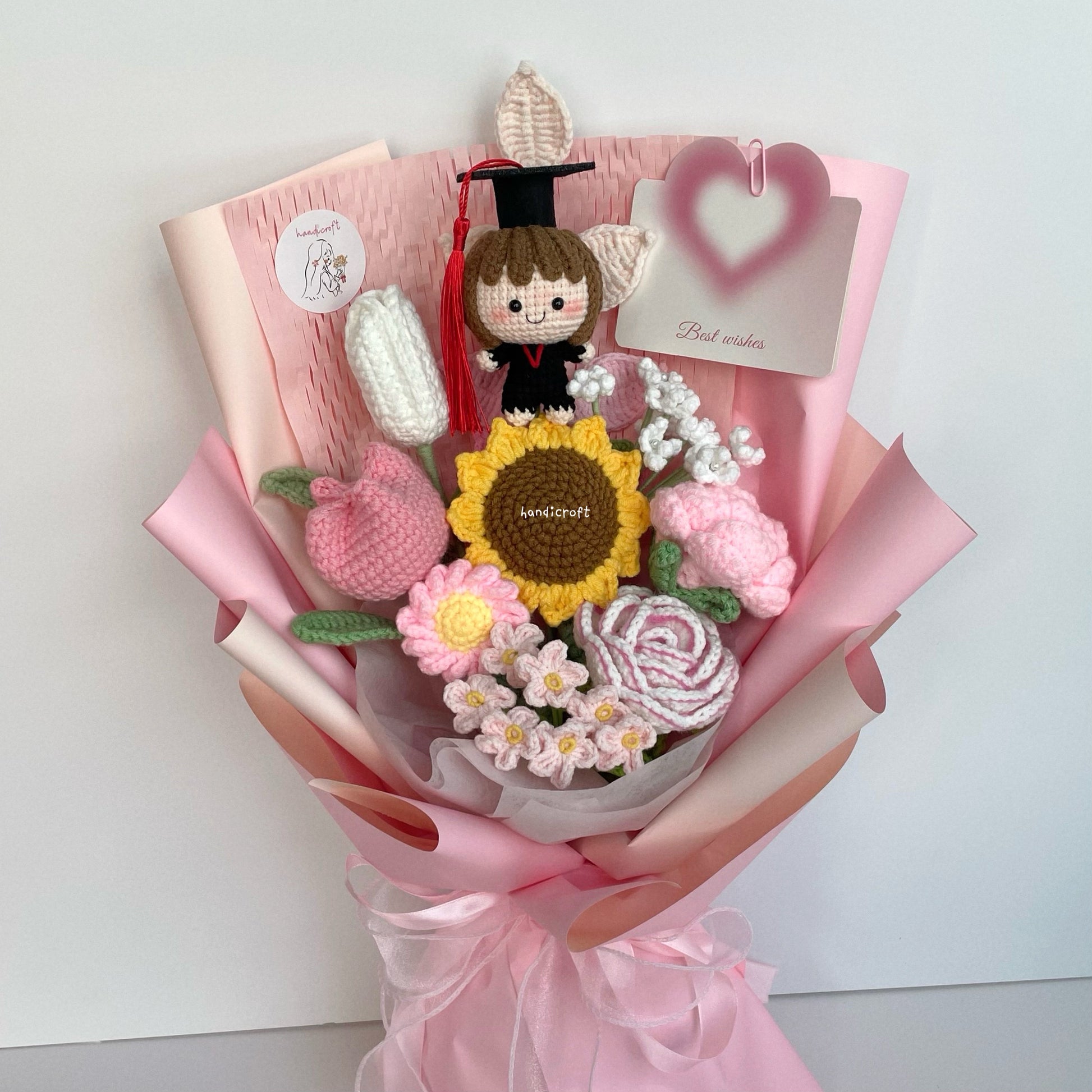 handicroft singapore crochet graduation flower bouquet memories in bloom girl boy graduate doll pink