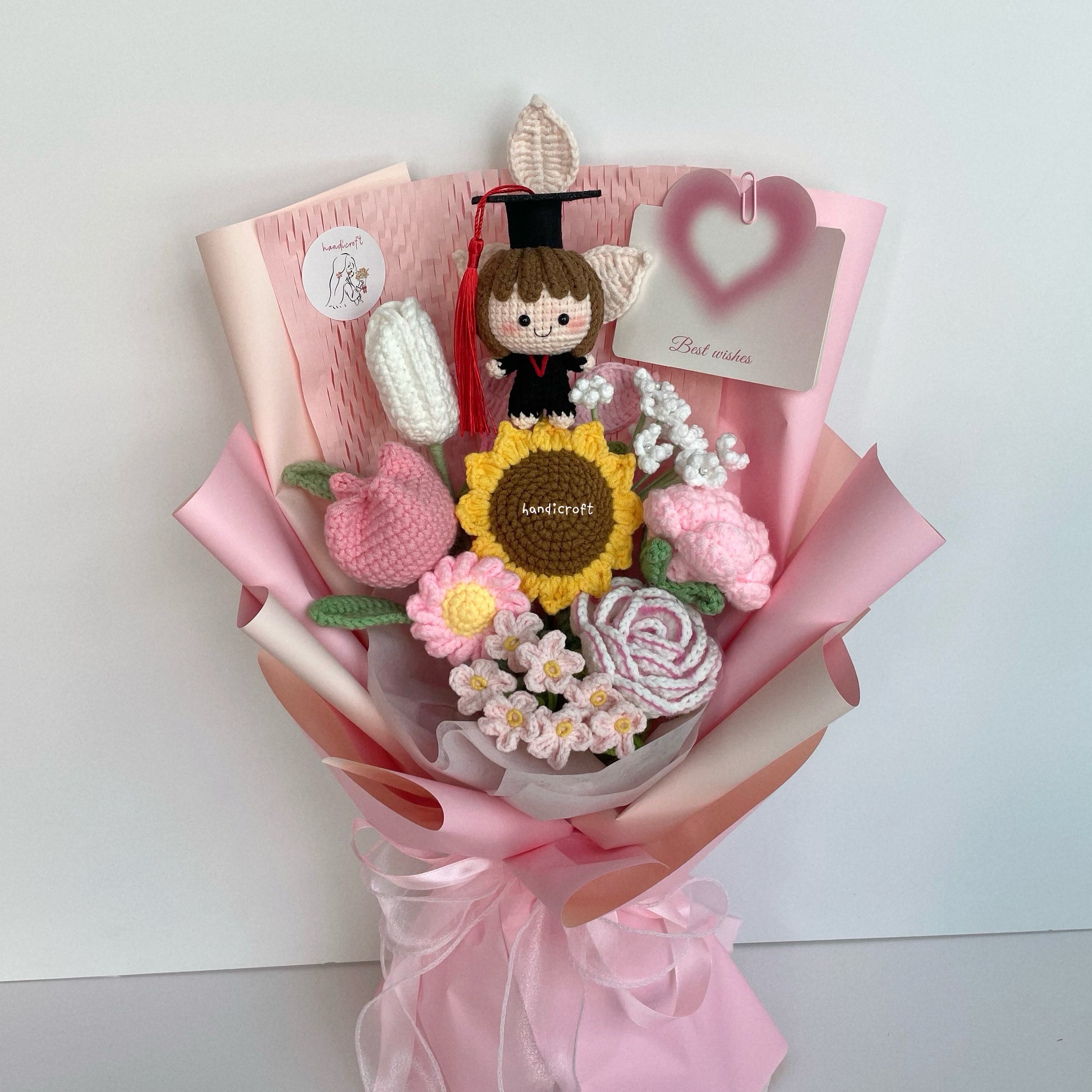 handicroft singapore crochet graduation flower bouquet memories in bloom girl boy graduate doll pink