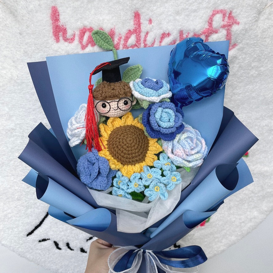 handicroft singapore crochet graduation flower bouquet ocean of achievement in blue
