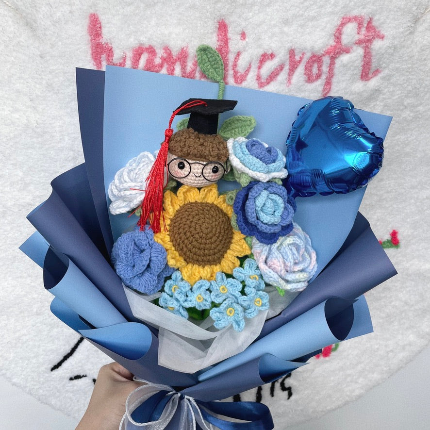 handicroft singapore crochet graduation flower bouquet ocean of achievement in blue