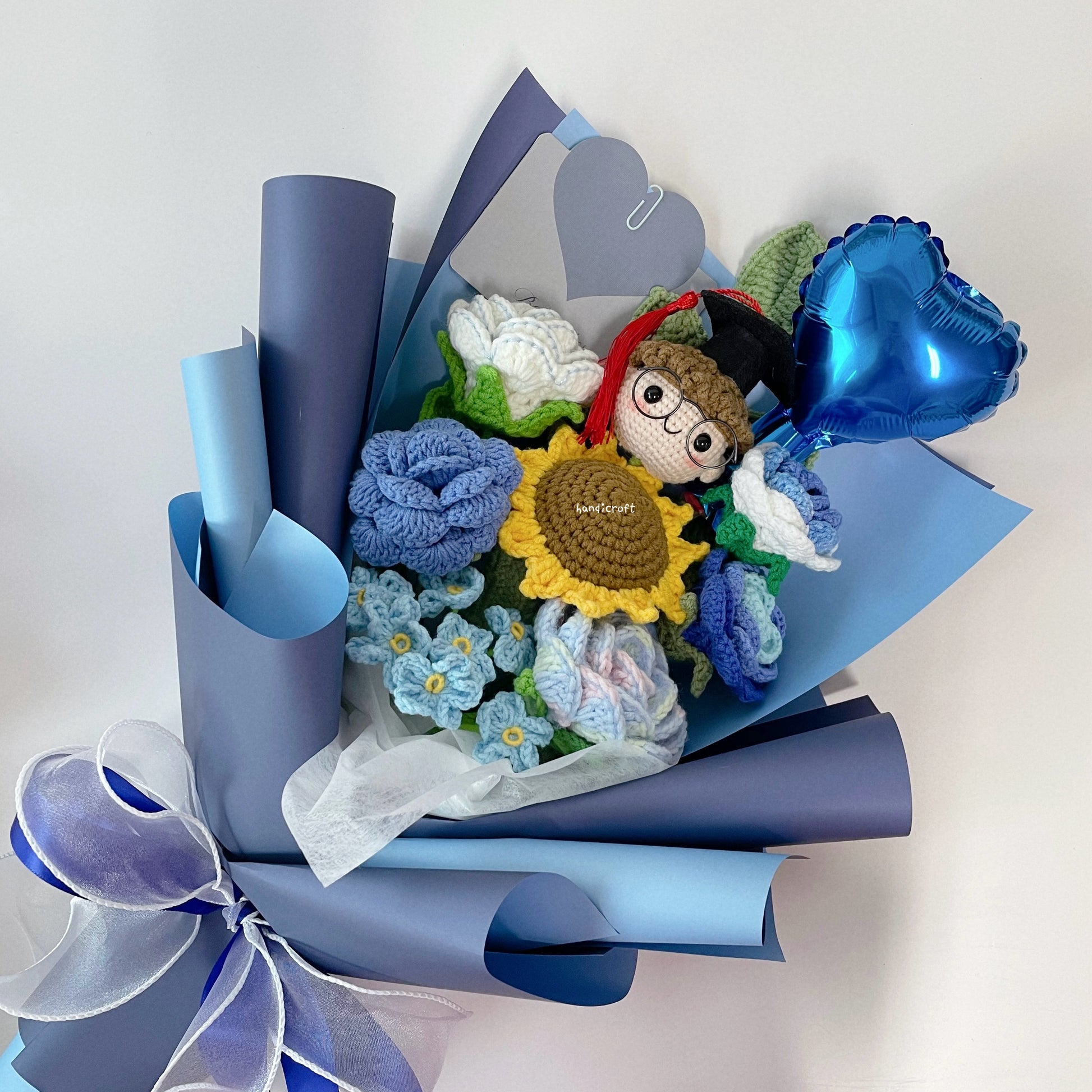 handicroft singapore crochet graduation flower bouquet ocean of achievement in blue