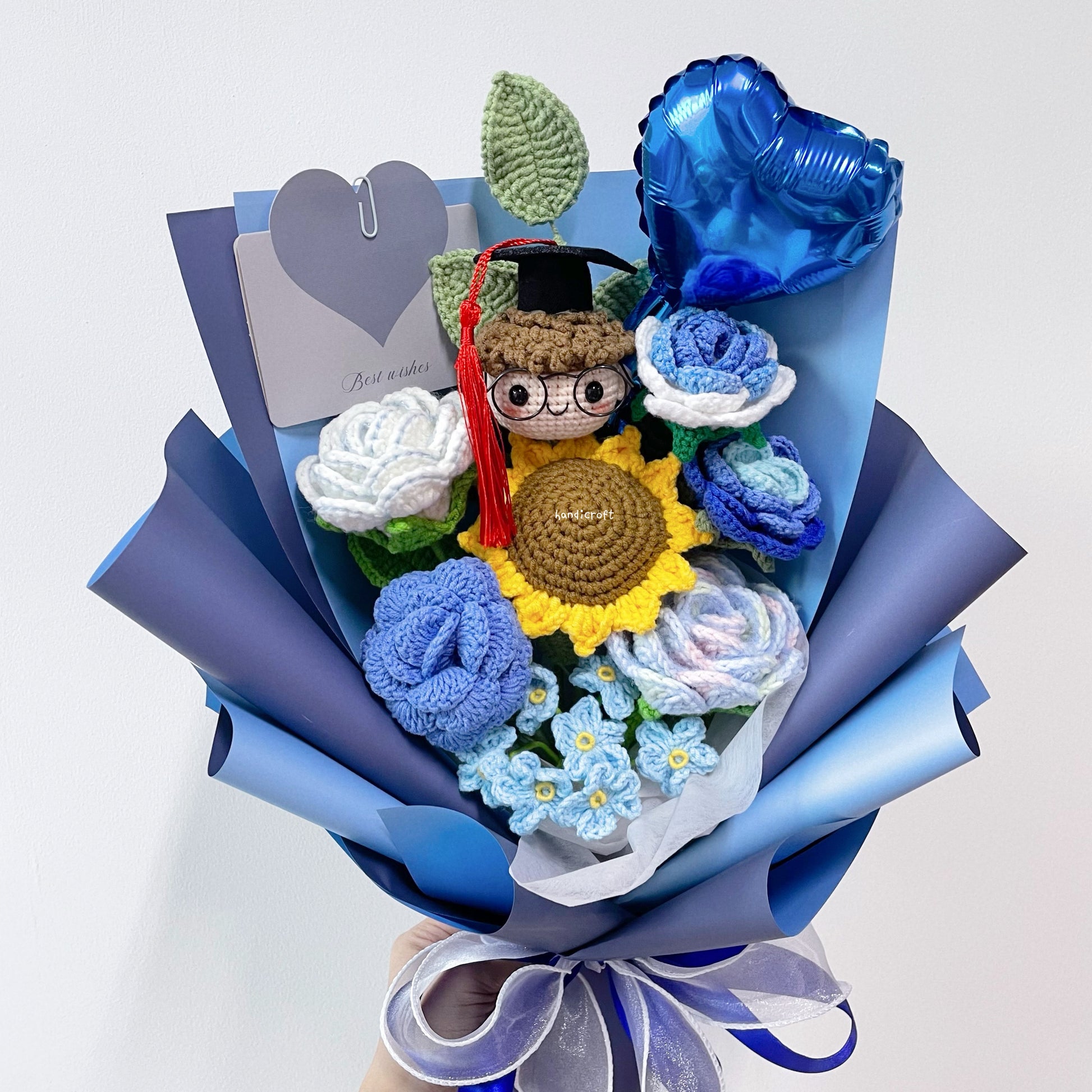handicroft singapore crochet graduation flower bouquet ocean of achievement in blue