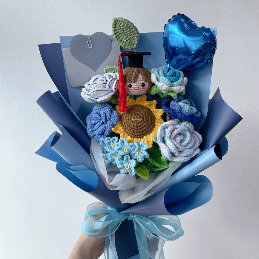 handicroft singapore crochet graduation flower bouquet ocean of achievement in blue