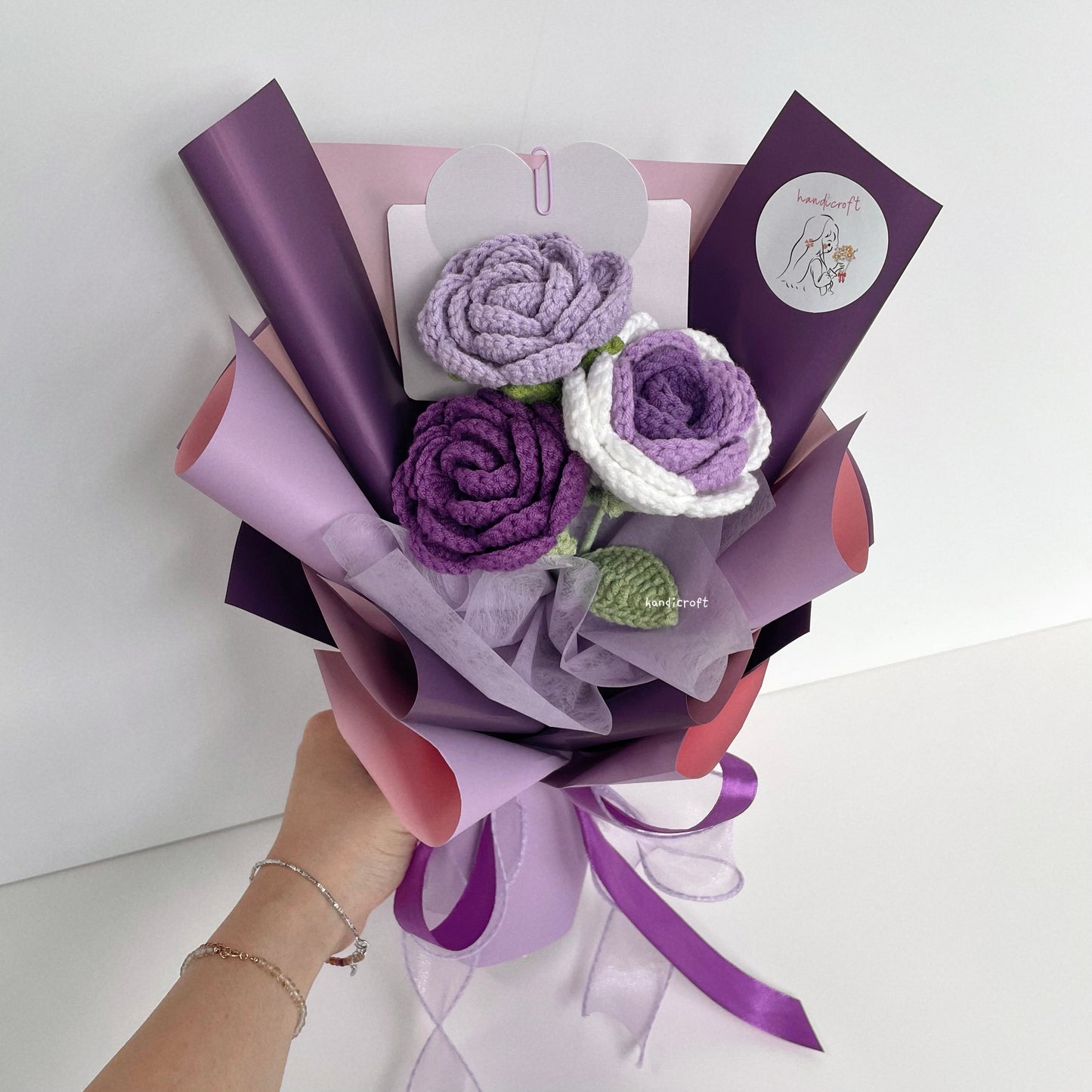 handicroft singapore handmade crochet affordable flower bouquet trinity rose