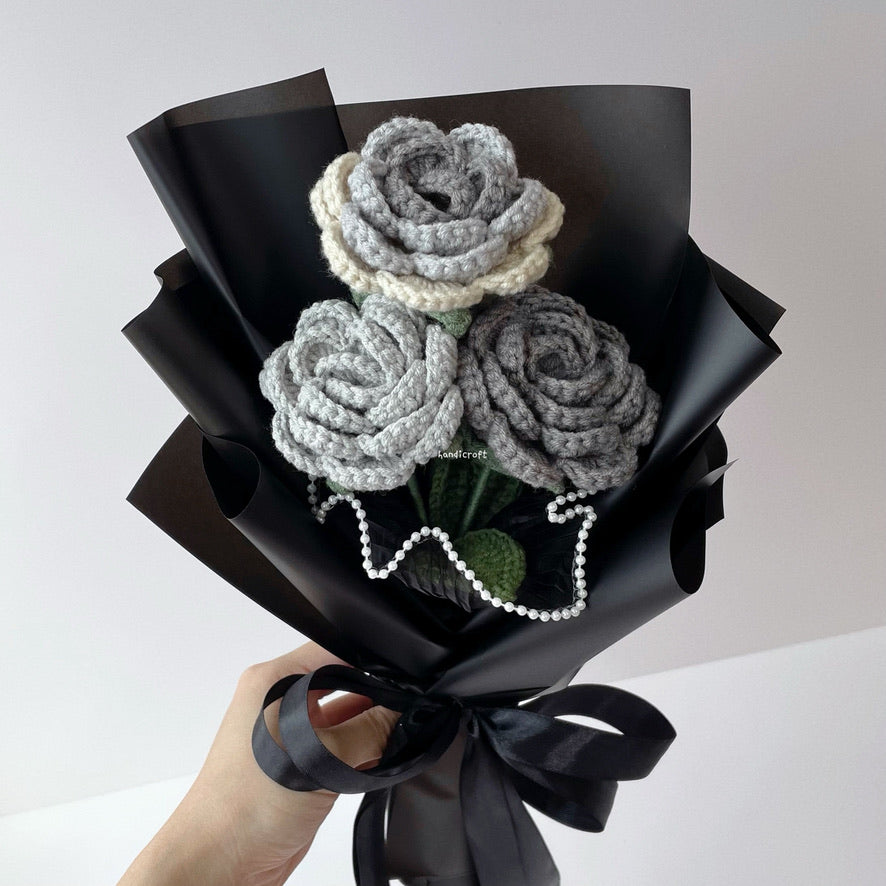 handicroft singapore handmade crochet affordable grey flower bouquet moonlight