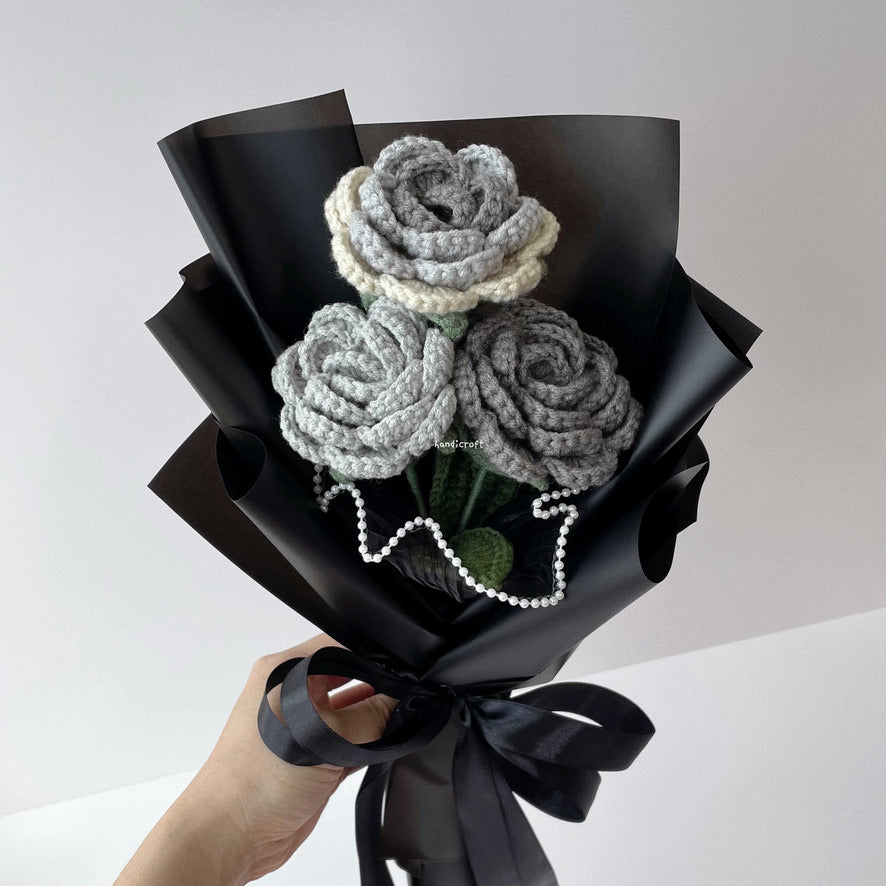 handicroft singapore handmade crochet affordable grey flower bouquet moonlight