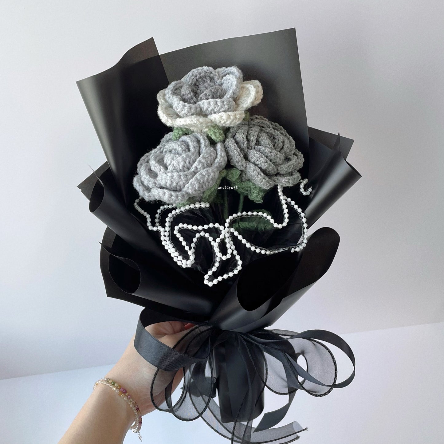 handicroft singapore handmade crochet affordable grey flower bouquet moonlight