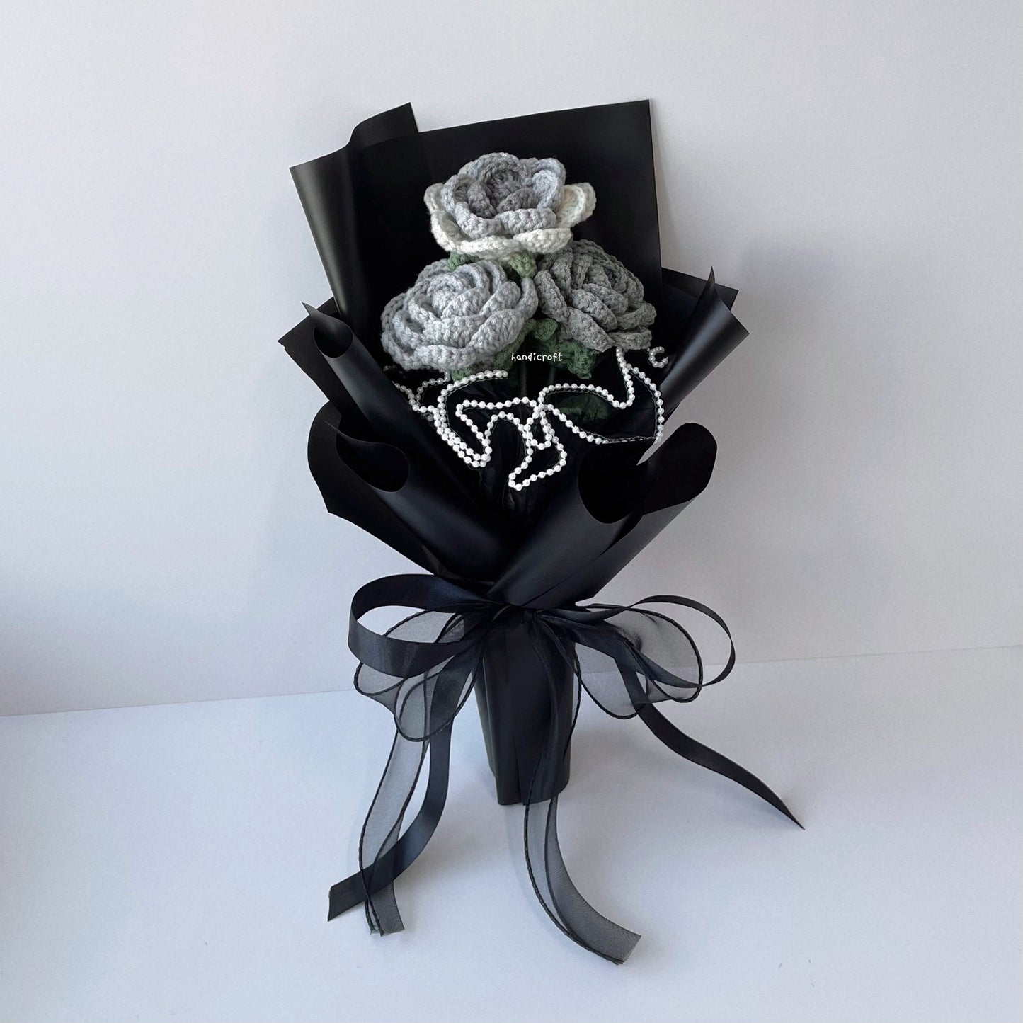 handicroft singapore handmade crochet affordable grey roses flower bouquet moonlight