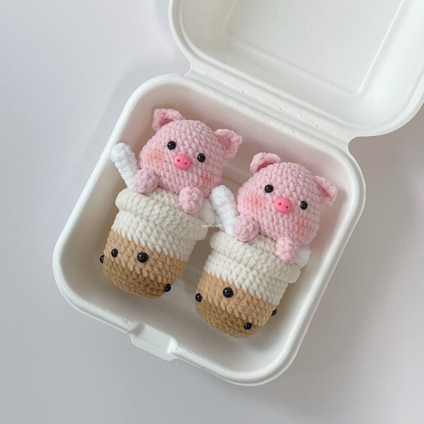 handicroft singapore handmade crochet amigurumi keychain pig animal bubbletea bbt drink