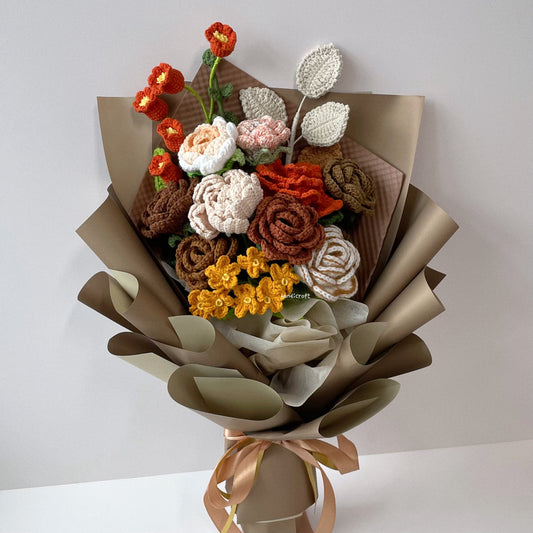 handicroft singapore handmade crochet brown vintage flower bouquet latte love