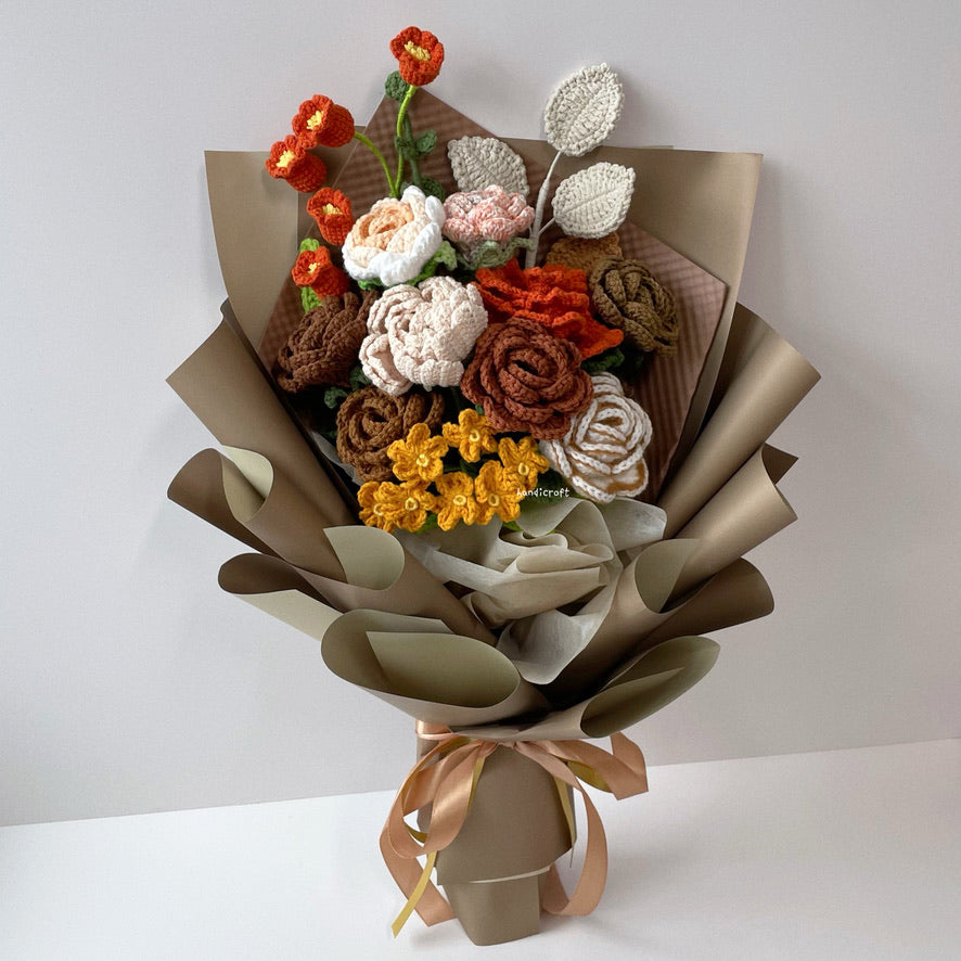 handicroft singapore handmade crochet brown vintage flower bouquet latte love