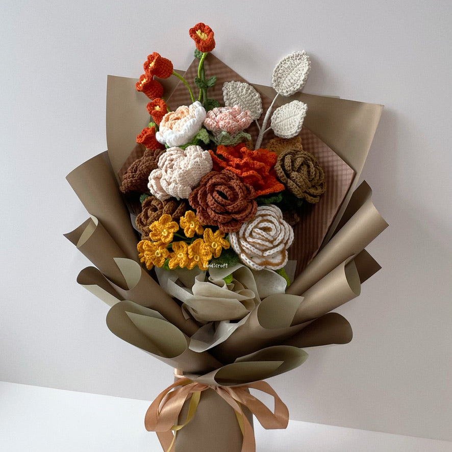 handicroft singapore handmade crochet brown vintage flower bouquet latte love