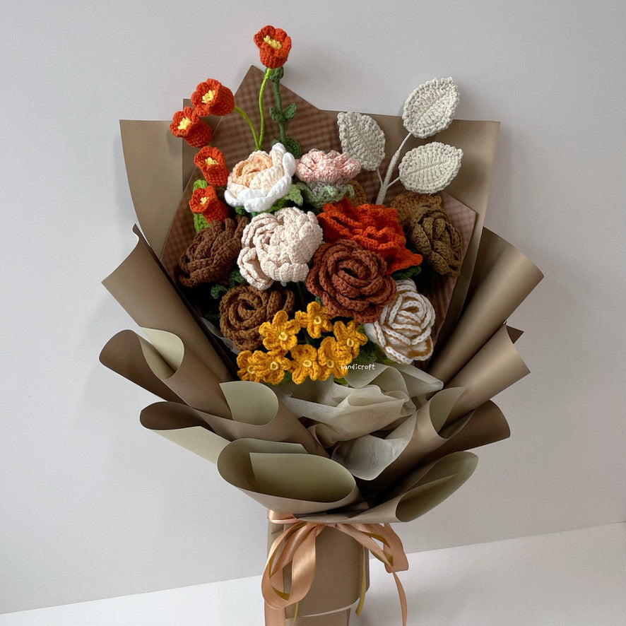 handicroft singapore handmade crochet brown vintage flower bouquet latte love