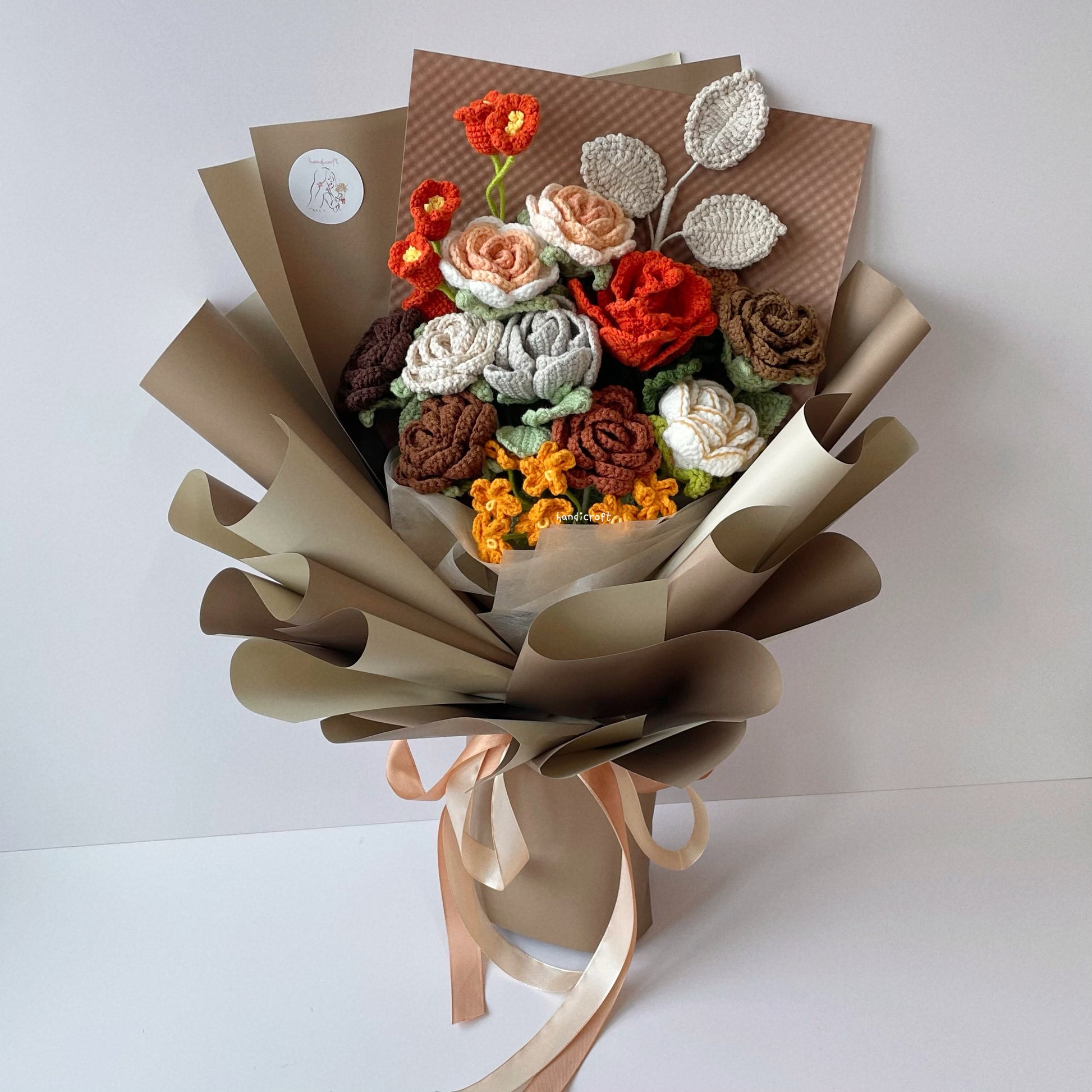 handicroft singapore handmade crochet brown vintage flower bouquet latte love