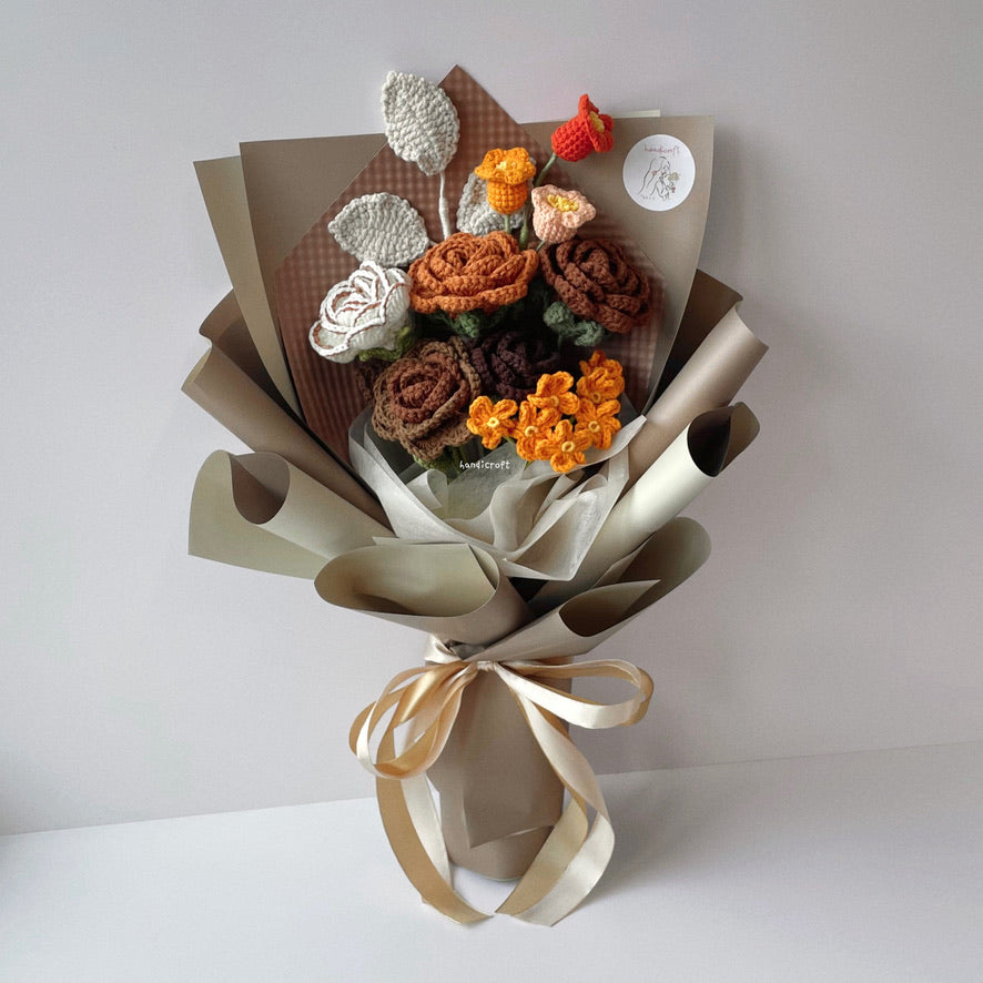 handicroft singapore handmade crochet brown vintage flower bouquet latte love medium size