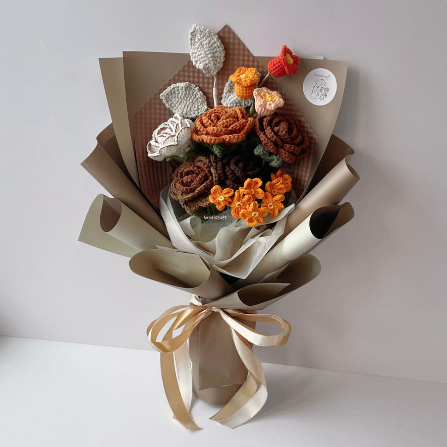 handicroft singapore handmade crochet brown vintage flower bouquet latte love medium size