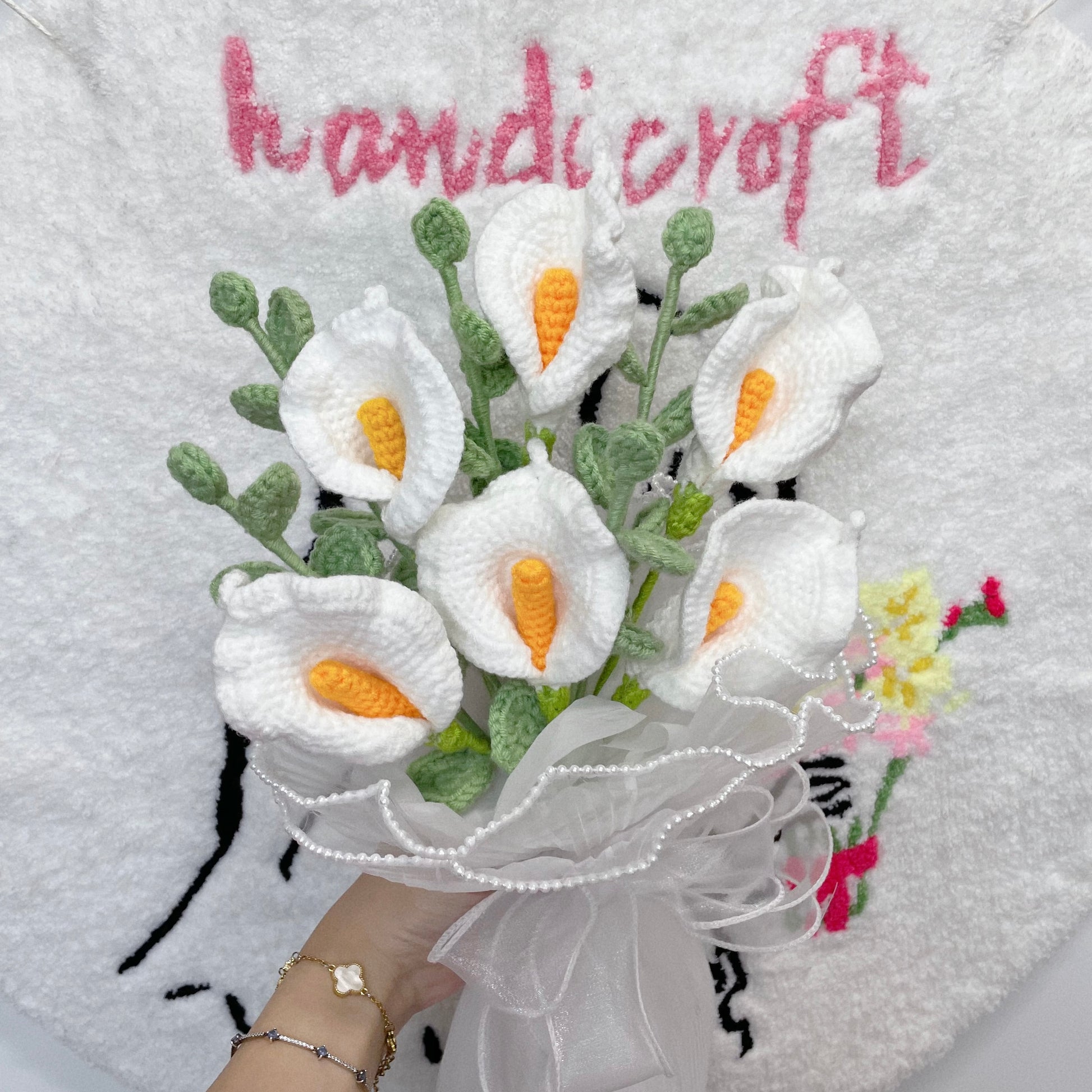 handicroft singapore handmade crochet calla lily flower bouquet grace white