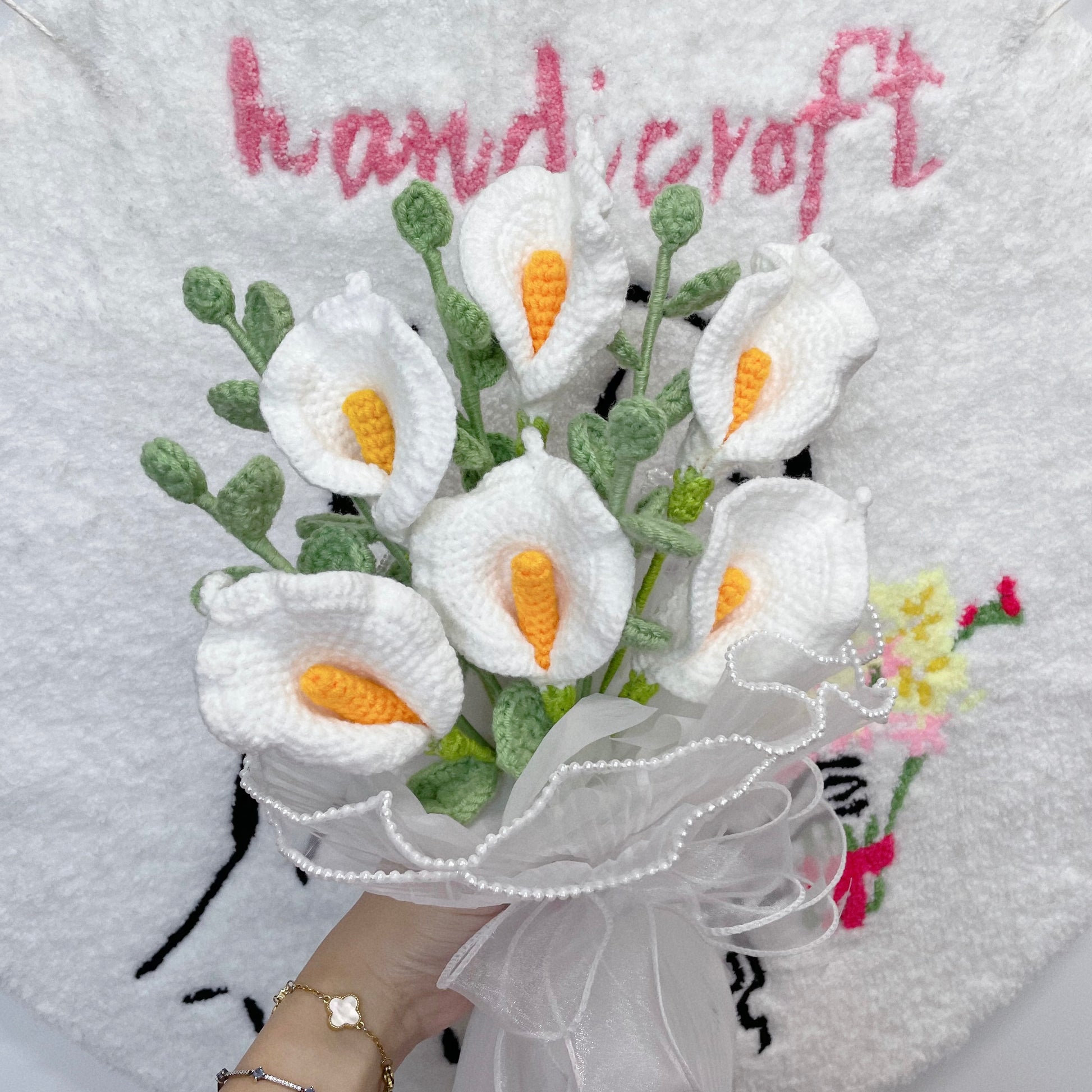 handicroft singapore handmade crochet calla lily flower bouquet grace white