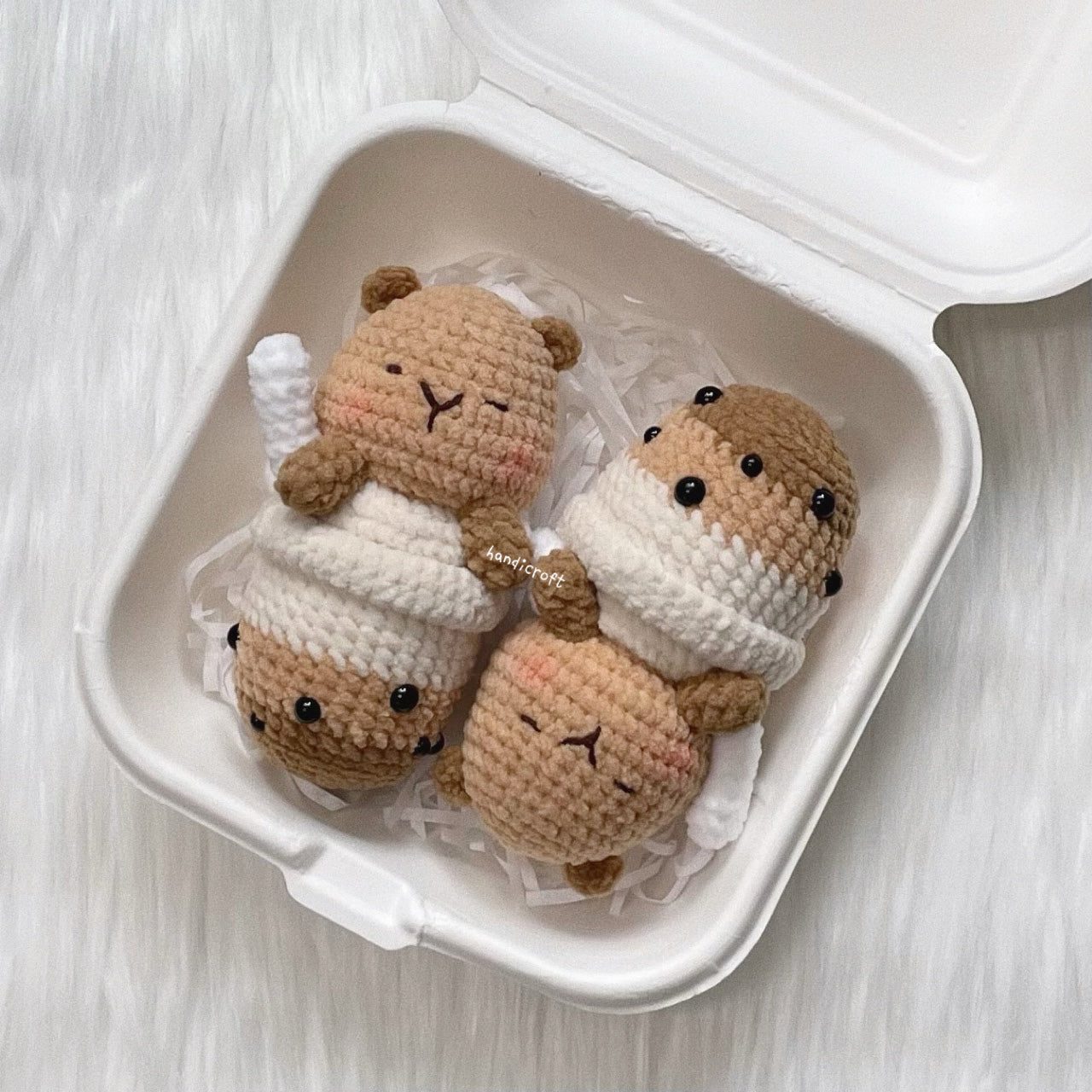 handicroft singapore handmade crochet capybara bubble tea amigurumi keychain