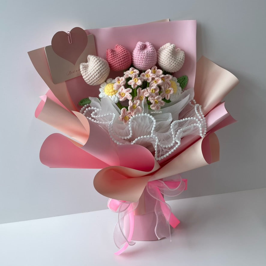 handicroft singapore handmade crochet chubby tulip flower bouquet chubby & sweet 7 colours