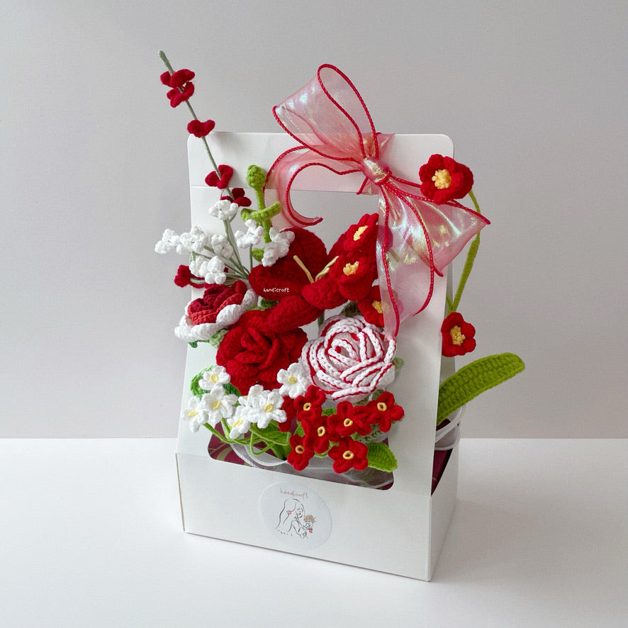 handicroft singapore handmade crochet everlasting flower bloom box blushin' & bloomin' in red