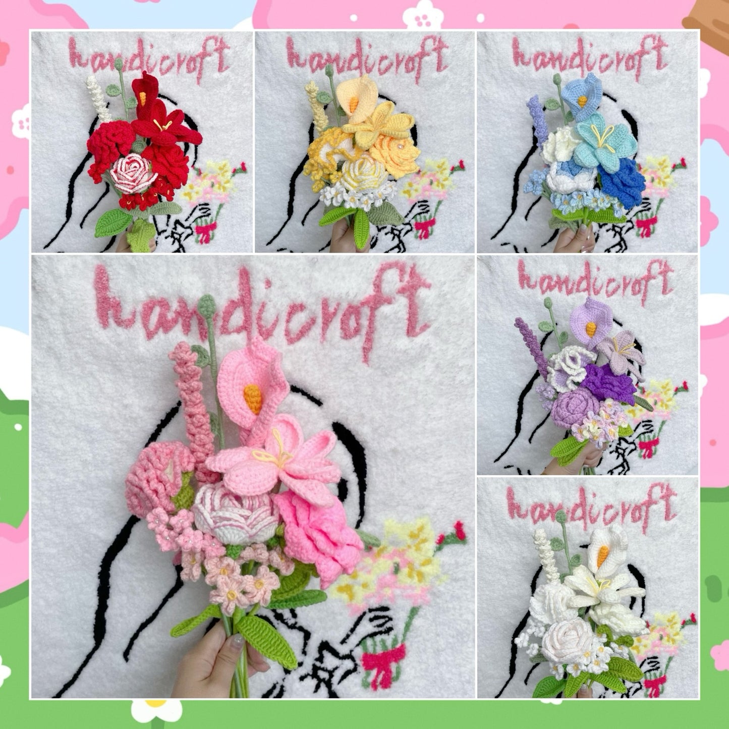 handicroft singapore handmade crochet everlasting flower bouquet rainbow blooms