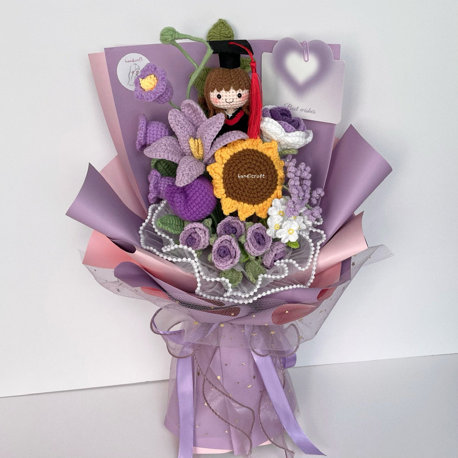 handicroft singapore handmade crochet everlasting graduation flower bouquet cherished memories in 6 colours big purple