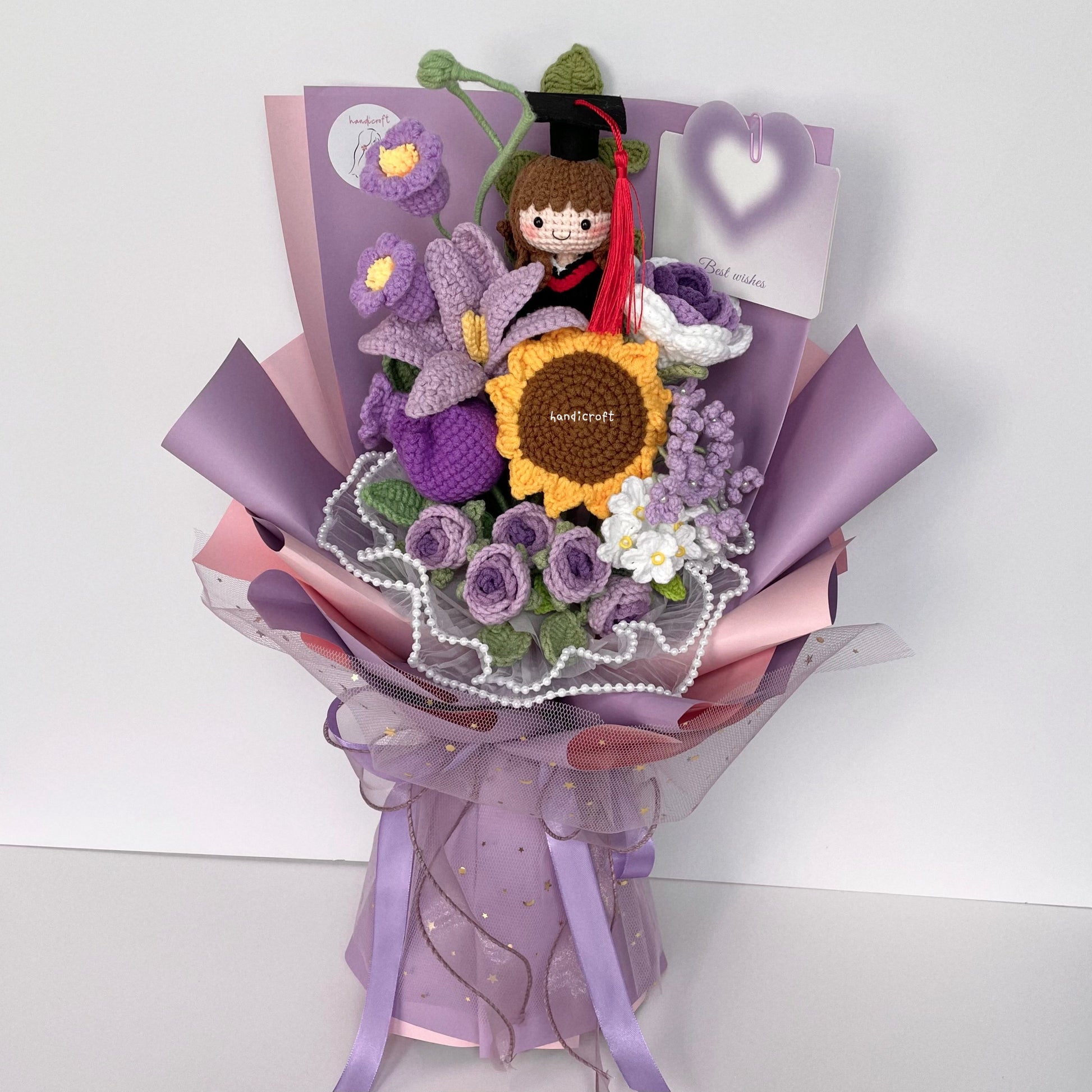handicroft singapore handmade crochet everlasting graduation flower bouquet cherished memories in 6 colours big purple