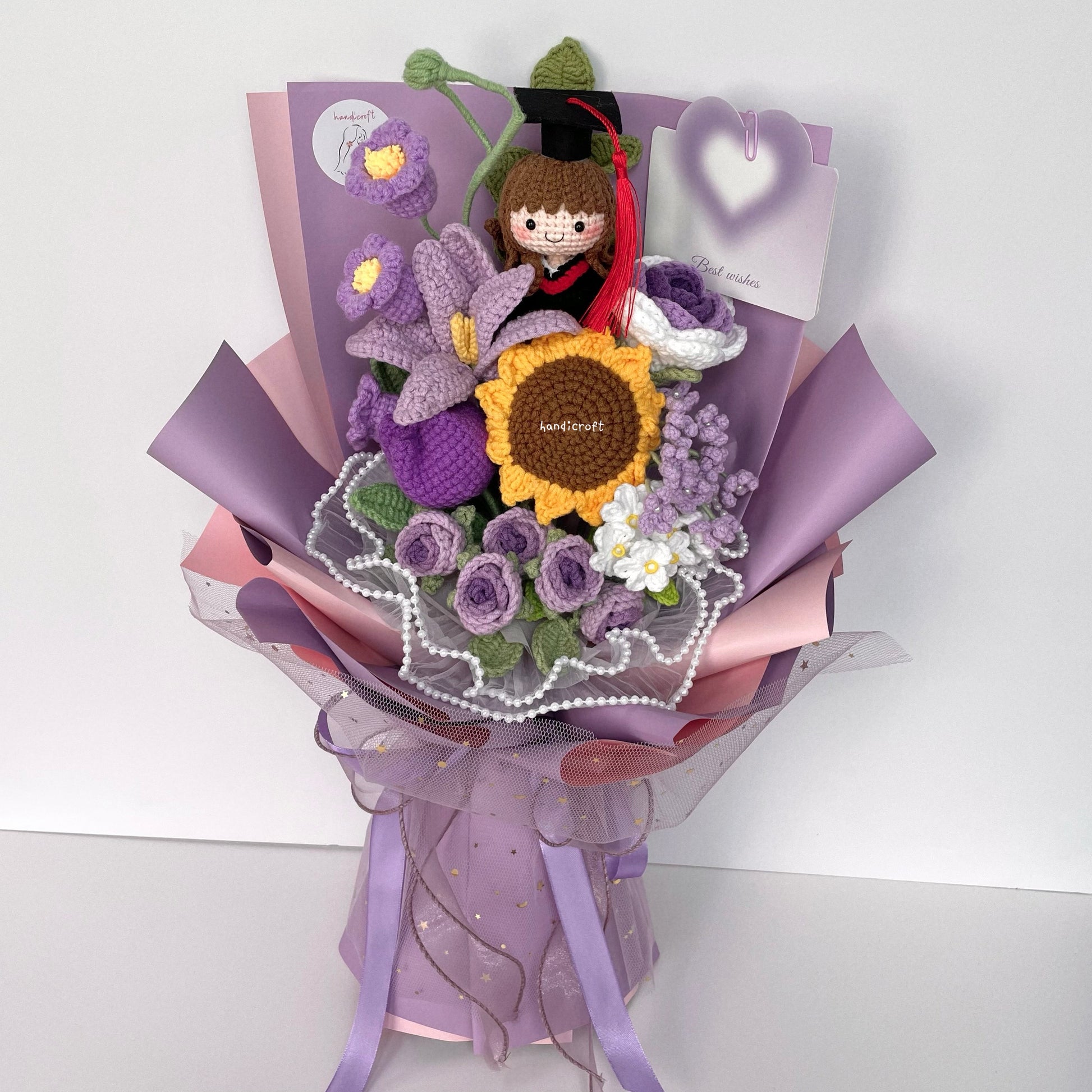 handicroft singapore handmade crochet everlasting graduation flower bouquet cherished memories in 6 colours big purple