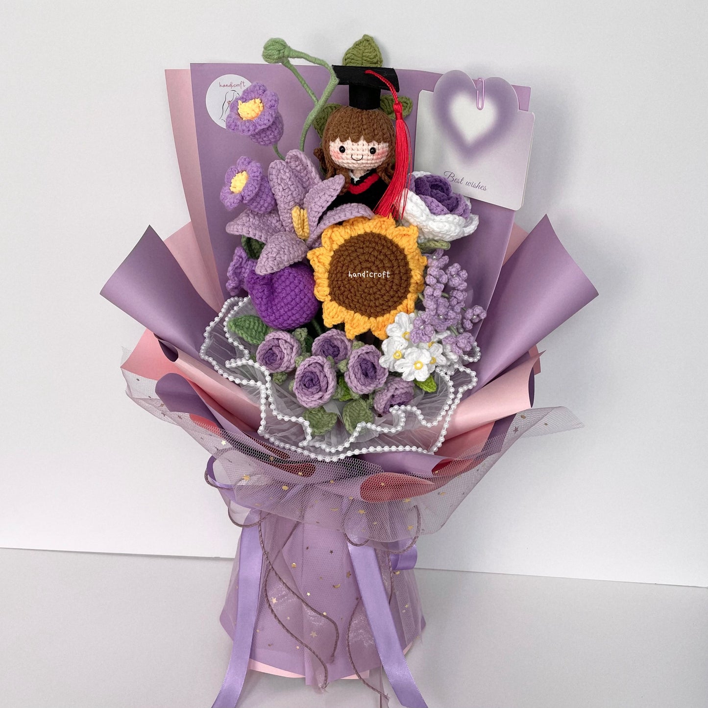 handicroft singapore handmade crochet everlasting graduation flower bouquet cherished memories in 6 colours big purple