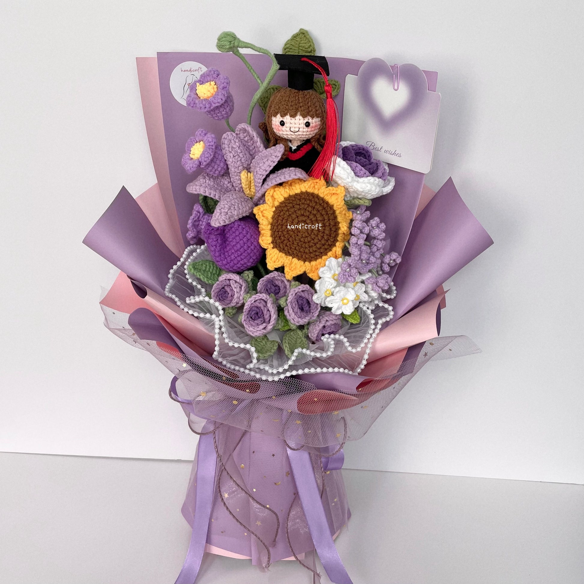 handicroft singapore handmade crochet everlasting graduation flower bouquet cherished memories in 6 colours big purple