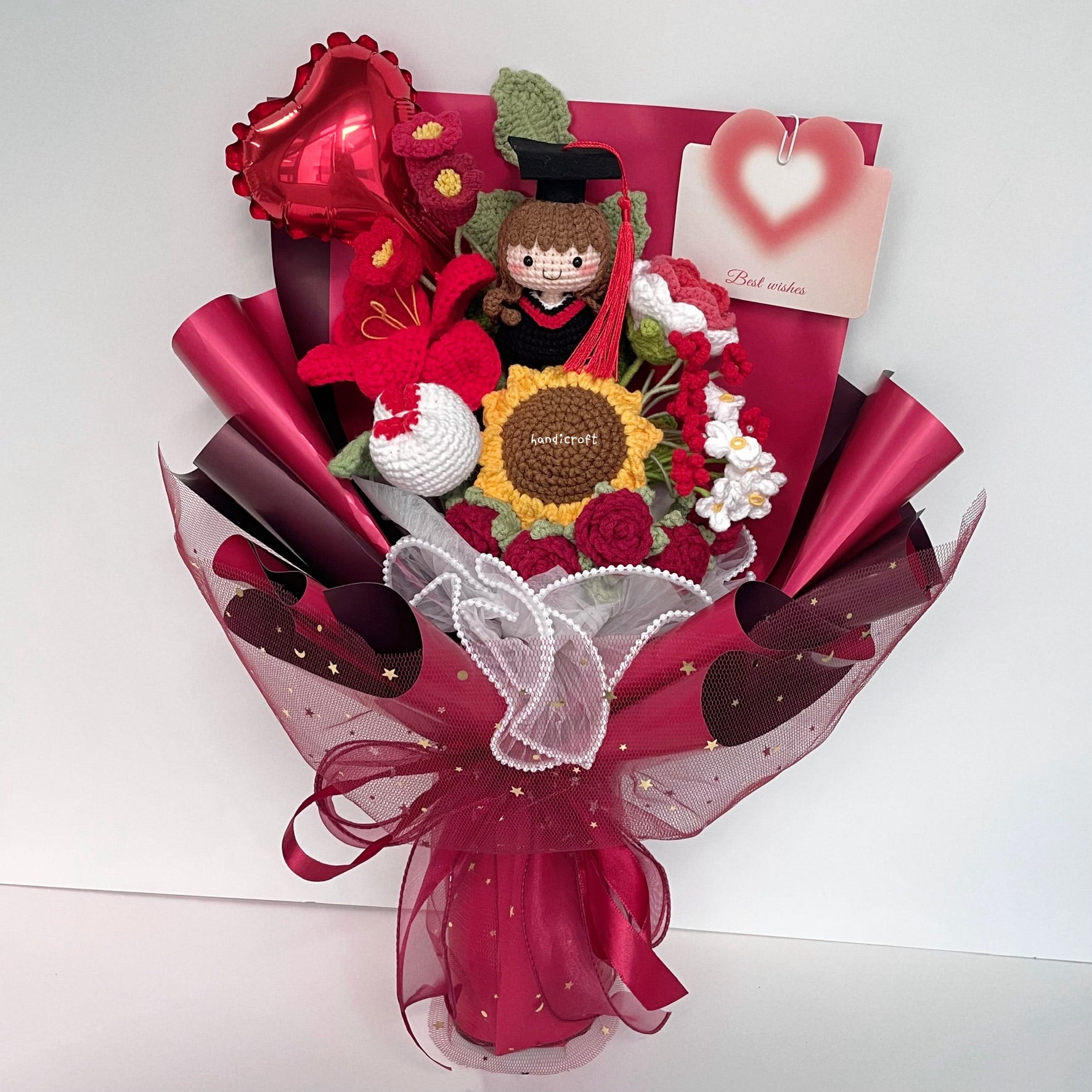 handicroft singapore handmade crochet everlasting graduation flower bouquet cherished memories in 6 colours big red