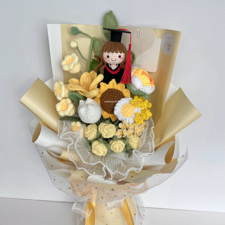 handicroft singapore handmade crochet everlasting graduation flower bouquet cherished memories in 6 colours big yellow