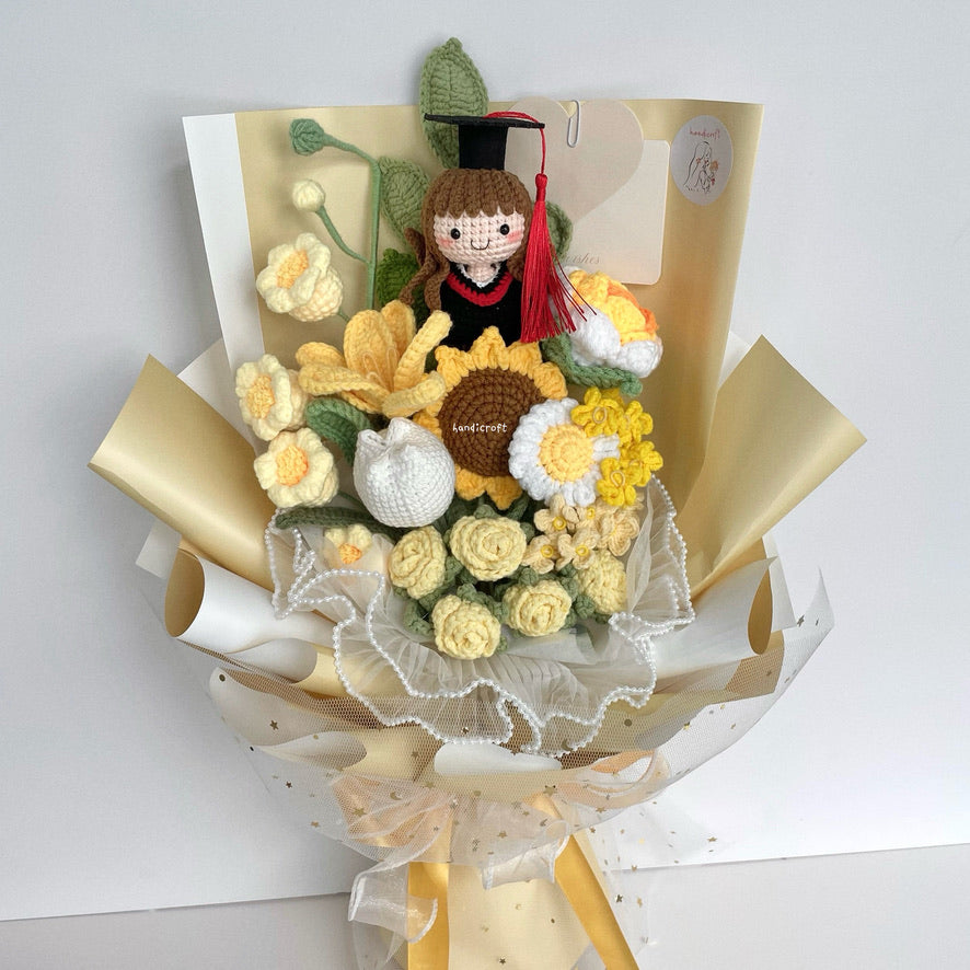 handicroft singapore handmade crochet everlasting graduation flower bouquet cherished memories in 6 colours big yellow