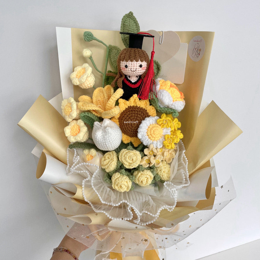 handicroft singapore handmade crochet everlasting graduation flower bouquet cherished memories in 6 colours big yellow
