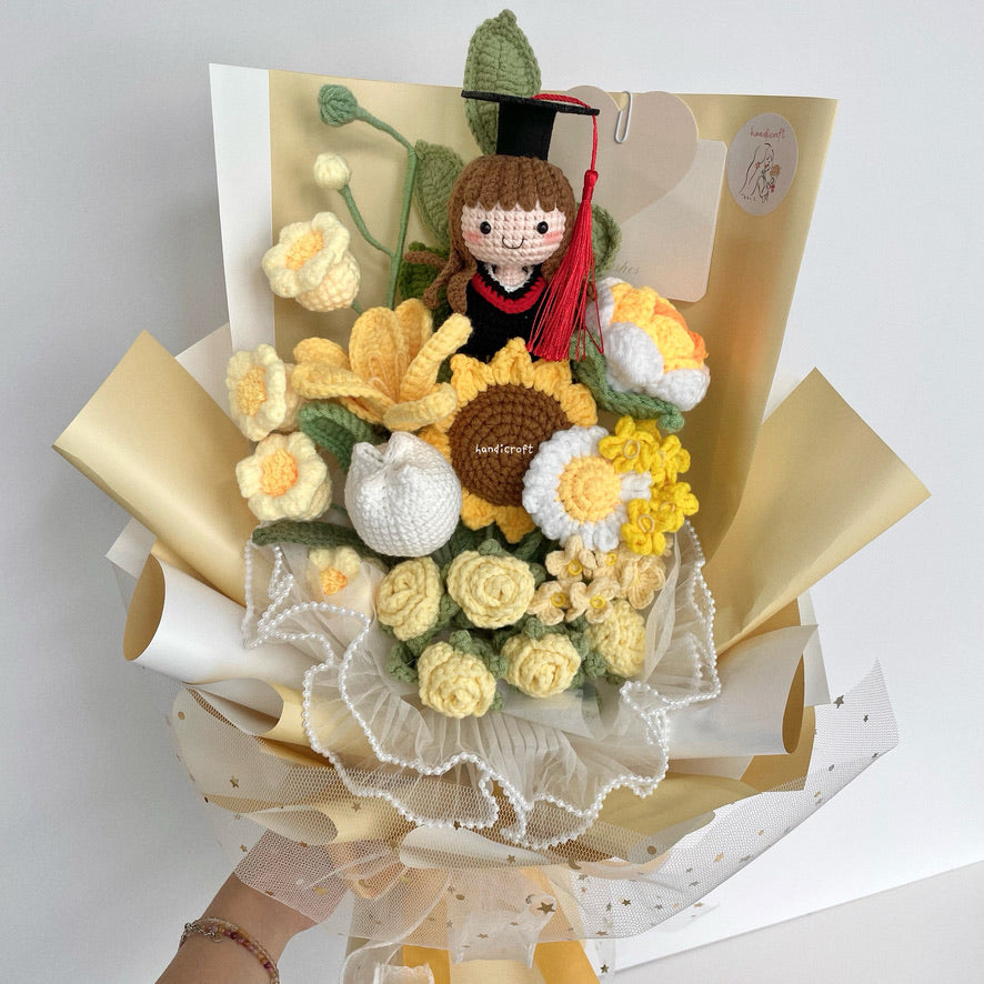 handicroft singapore handmade crochet everlasting graduation flower bouquet cherished memories in 6 colours big yellow