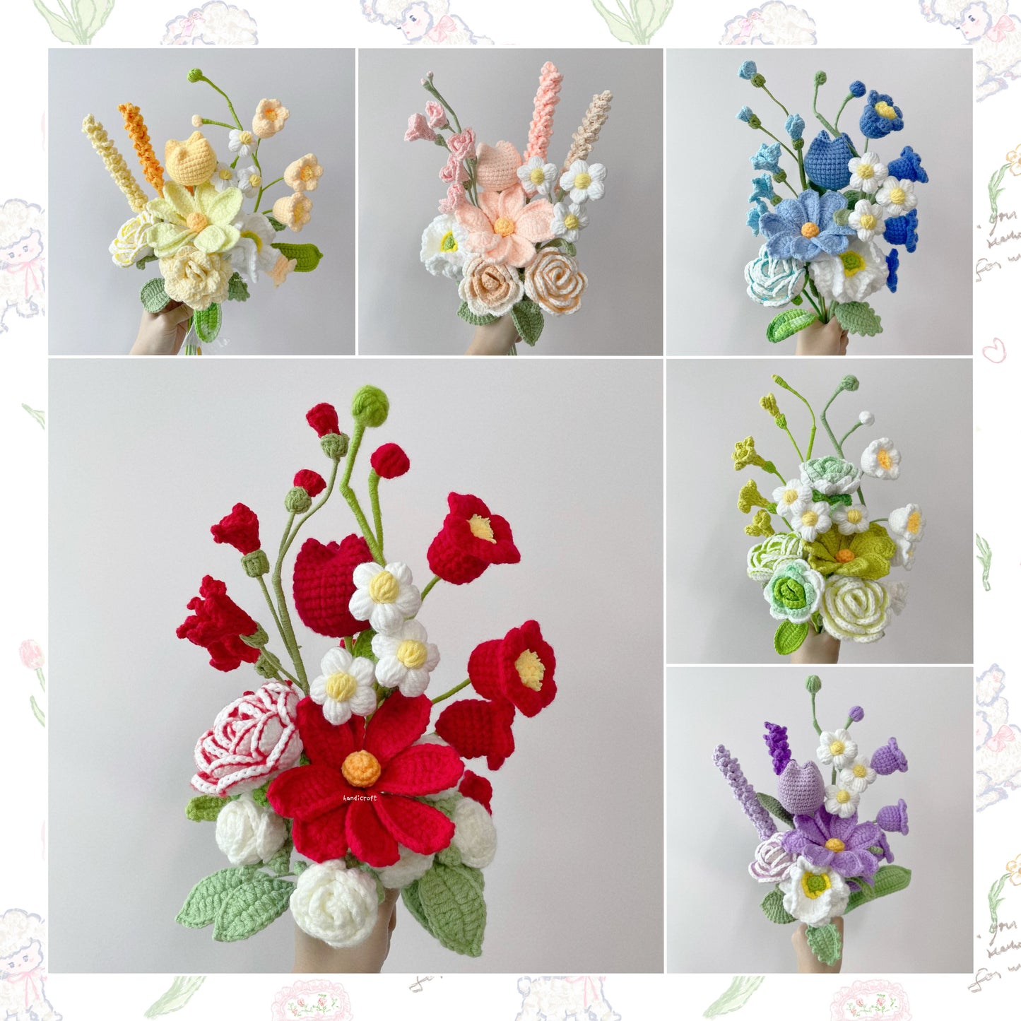 handicroft singapore handmade crochet flower bouquet happiness in full bloom in 6 colours