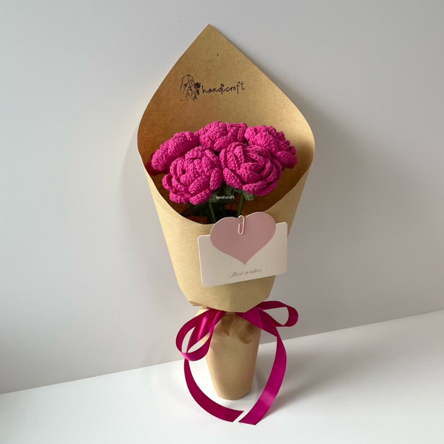 handicroft singapore handmade crochet flower bouquet nature in bloom hot pink
