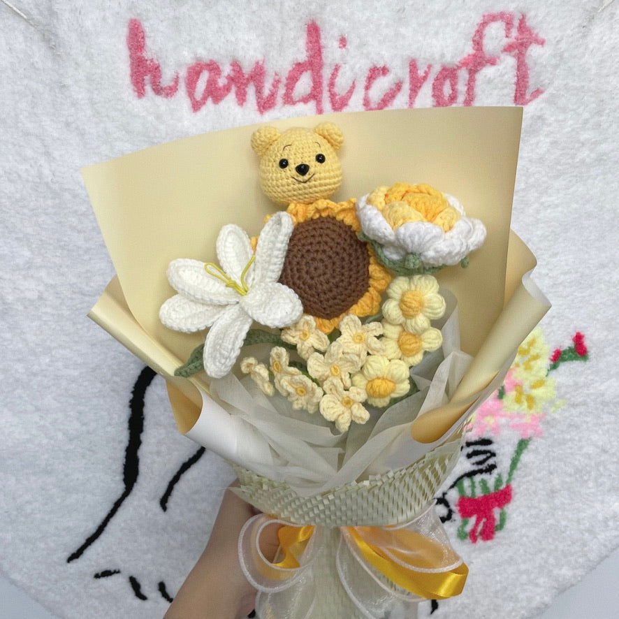 handicroft singapore handmade crochet flower bouquet pooh of sunshine winnie the pooh yellow and white sunflower theme