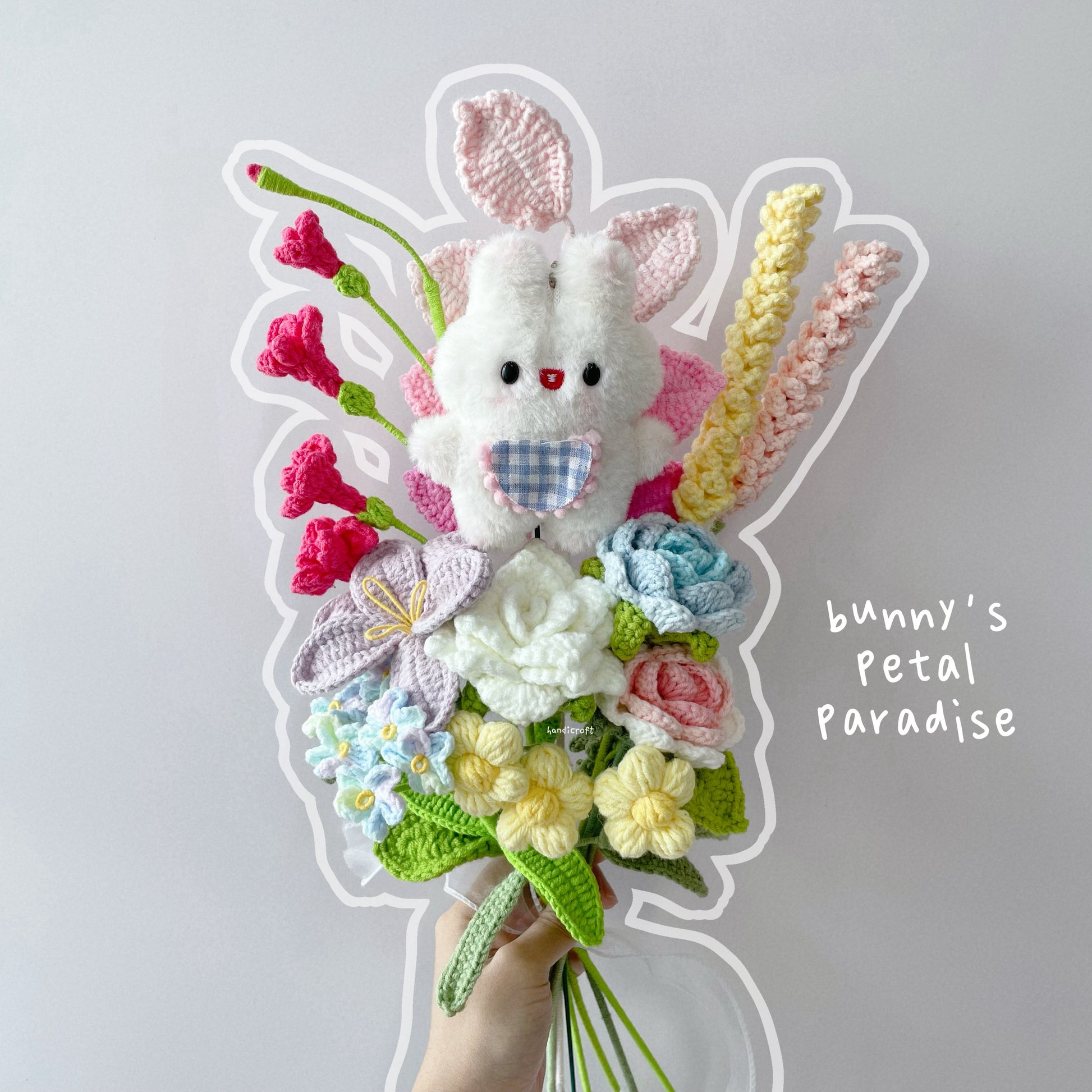 handicroft singapore handmade crochet flower bouquet rabbit rainbow bunny's petal paradise